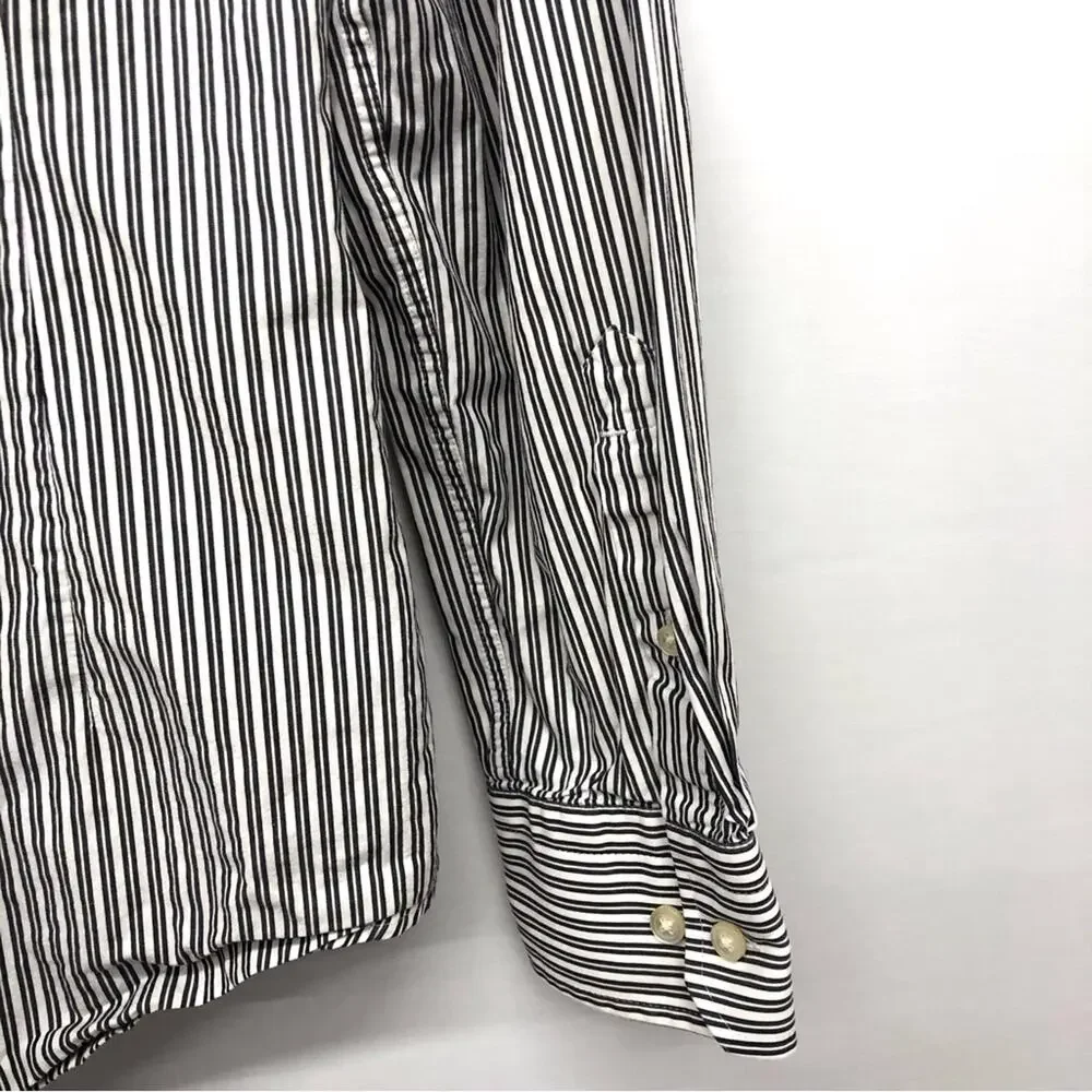 Men's Express Extra Slim Fit Black White Stripe Long Sleeve Button Front Shirt